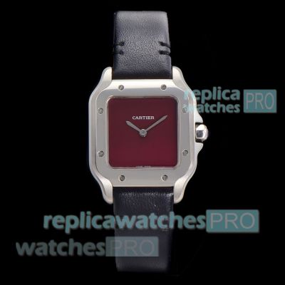AAA Replica Cartier Santos Red Dial Leather Strap Swiss Quartz Ladies Watch 